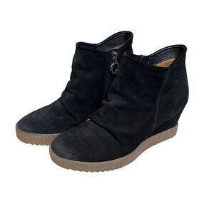 Sofft Siri Aqua Soft Black Suede Wedge Booties Size 8M